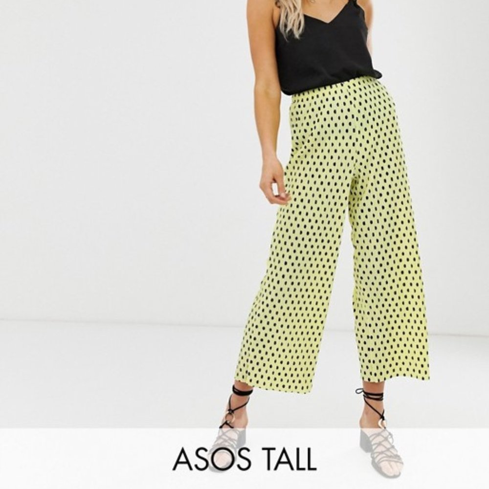 ASOS DESIGN Tall plisse spot culotte pants